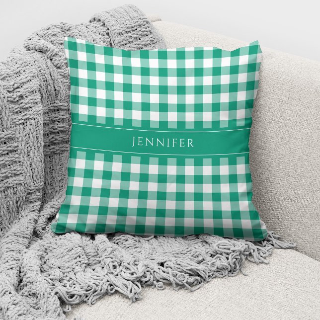 Personlig Rustik Grön Rutig Gingham Kudde (Skapare uppladdad)