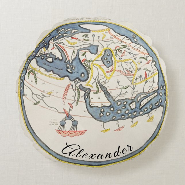 Personlig Rustik Nautilus Vintage Karta  Rund Kudde (Framsidan)