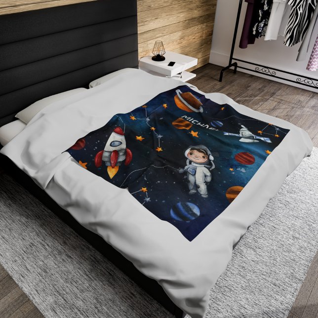 Personlig Rymden Astronaut Shuttle Fleecefilt (Outer Space Astronaut Boy Custom Sherpa Blanket)