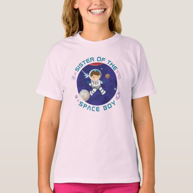 Personlig Rymden Boy Birthday Sister T Shirt (Framsida)