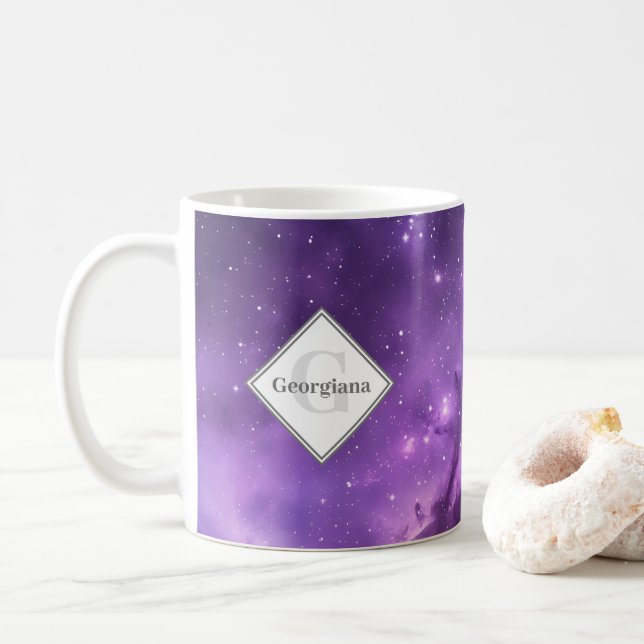 Personlig Rymden Lila Galaxy Monogrammed  Kaffemugg (Med munk)