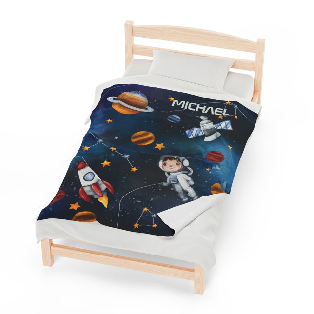 Personlig Rymden och astronaut Fleecefilt (Outer Space Astronaut Boy Custom Fleece Blanket)