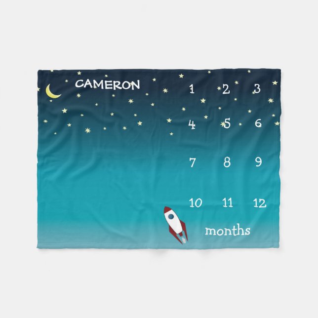 Personlig Rymden ombre blue Milestone baby Fleecefilt (Framsidan (Horisontell))