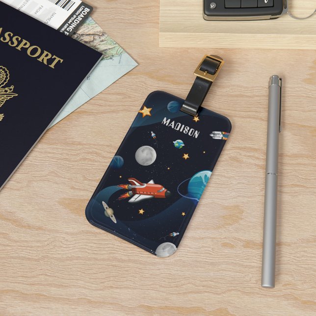 Personlig Rymden skyttel Travel Måne Stars Bagagebricka (Outer Space Rocket Planets Luggage Tag)