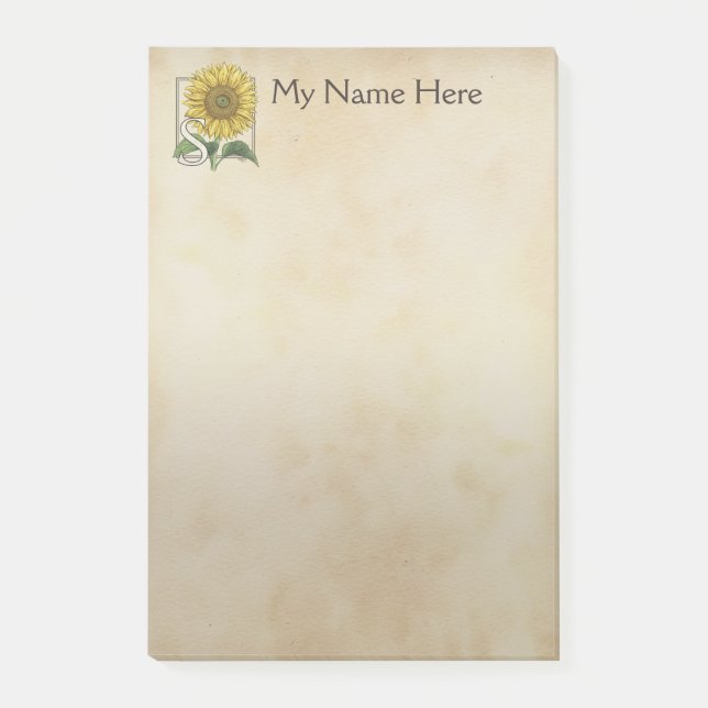 Personlig S för solrosblommaMonogram Post-it Block (Framsida)