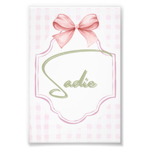 Personlig Sadie Flicka Nursery Bow&Gingham Fototryck