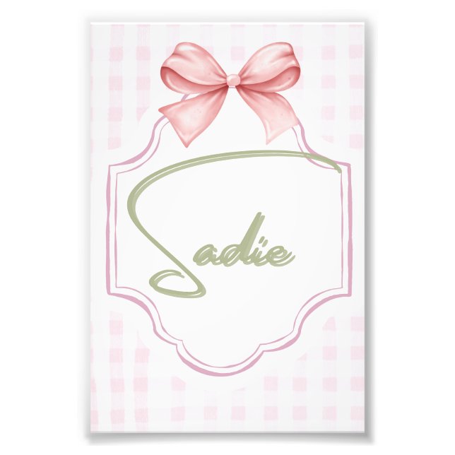 Personlig Sadie Flicka Nursery Bow&Gingham Fototryck (Framsidan)