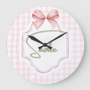 Personlig Sadie Flicka Nursery Bow&Gingham Stor Klocka