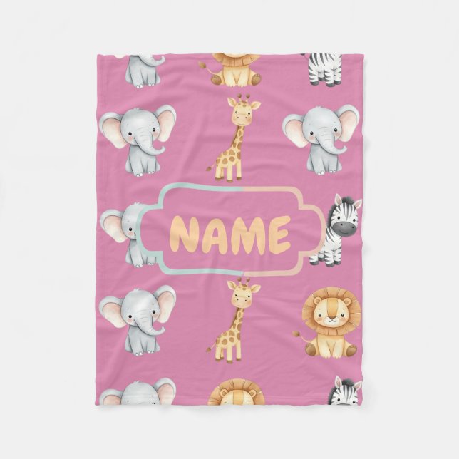 Personlig Safari Animal Cute Pastel Nursery Fleecefilt (Framsidan)