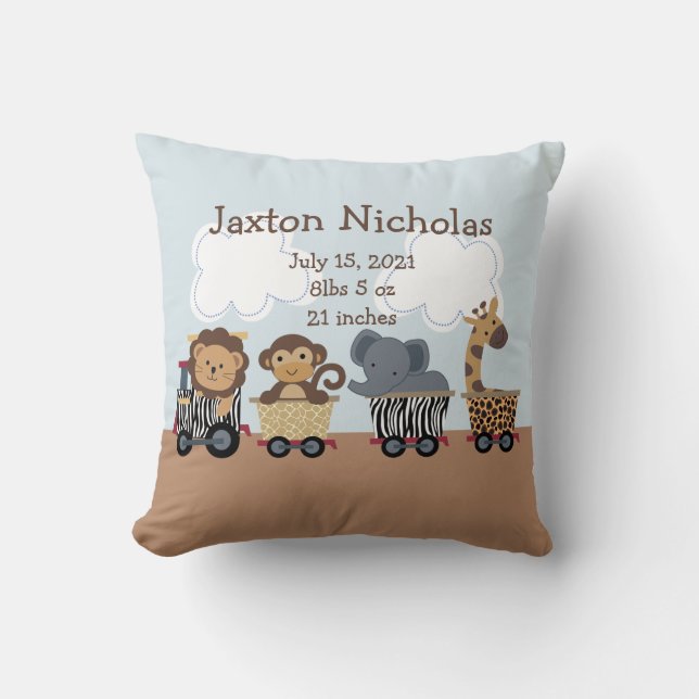 Personlig Safari Animal Tåg Pillow Keepsak Kudde (Framsida)