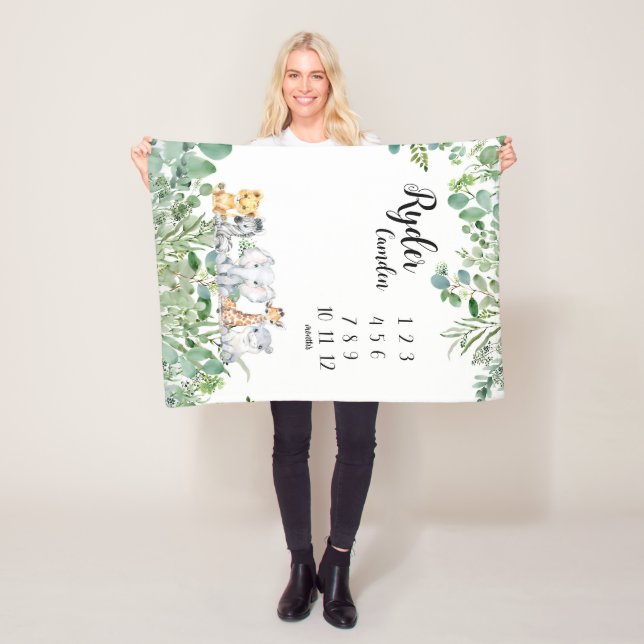 Personlig Safari Animals Baby Milestone Blanket Fleecefilt (På plats)