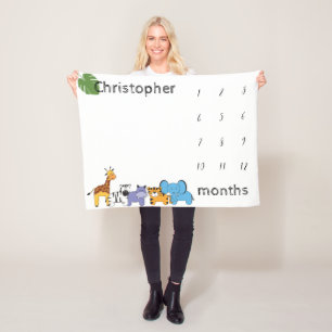 Personlig Safari Baby milstolpe månader Fleecefilt