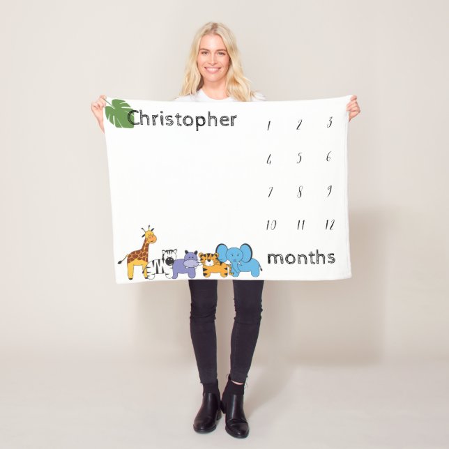 Personlig Safari Baby milstolpe månader Fleecefilt (På plats)