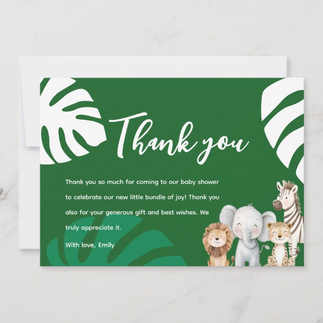 Personlig Safari Baby Shower Tacksamhetskort Tack Kort (Framsida)