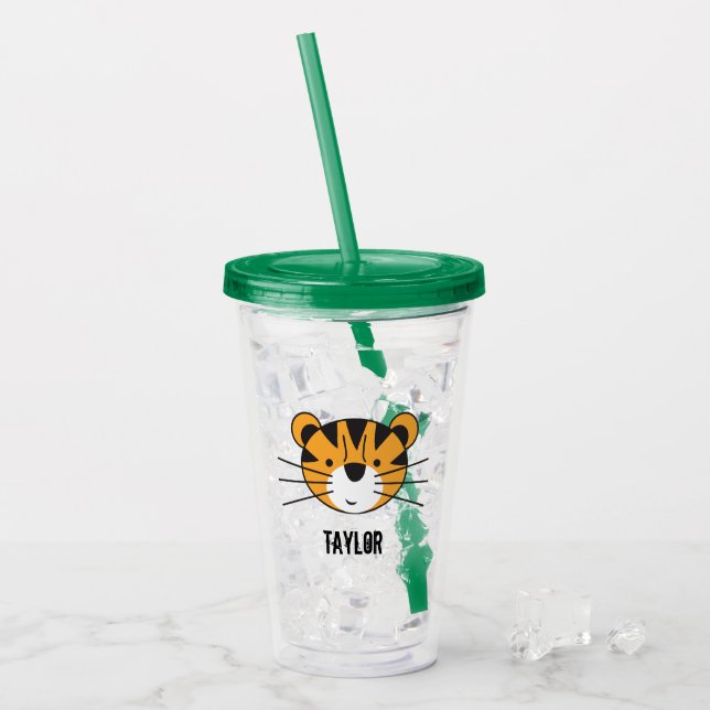 Personlig Safari Tiger Illustration födelsedag Take Away Mugg (Framsida Ice)