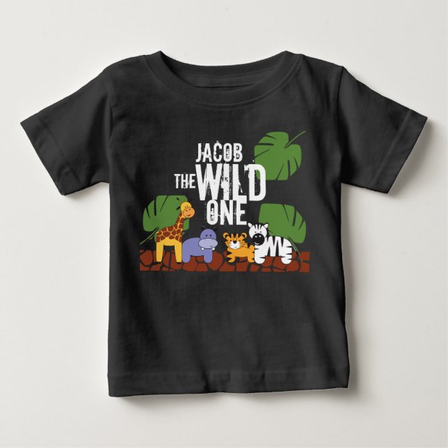 Personlig Safari-VILDEN 1:a födelsedagen T Shirt (Framsida)