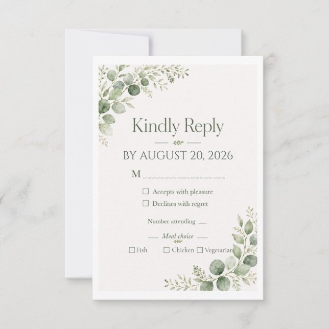 Personlig Sage Eucalyptus RSVP-kort OSA Kort (Framsida)