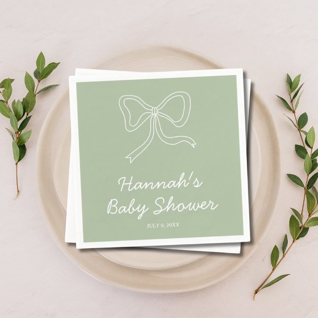 Personlig Sage Grönt Baby Shower Napkins Pappersservett (Personalized Sage Green Baby Shower Napkins)