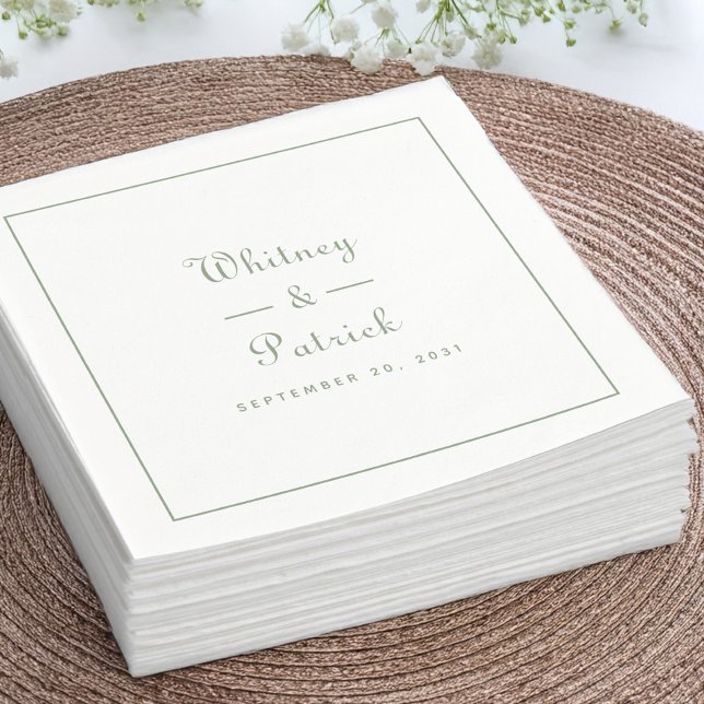 Personlig Sage Grönt Bröllop Pappersservett (Personalized Sage Green Wedding Napkins)
