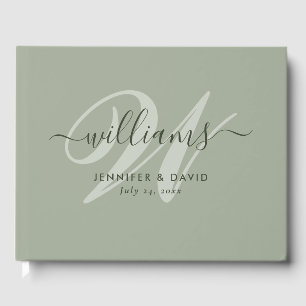 Personlig Sage Grönt Monogram Bröllop Guest Boo Gästböcker