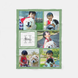 Personlig Sage Grönt Photo Collage Monogrammad Fleecefilt