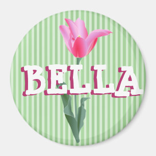 Personlig Sage Grönt & Rosa Flower Namn Magnet