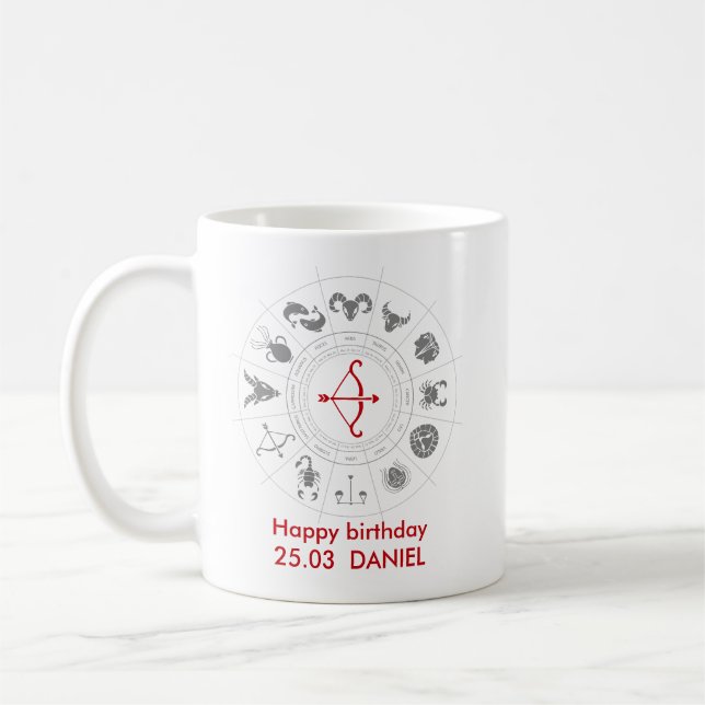 Personlig Sagittarius Zodiac Birthday Gift Kaffemugg (Vänster)