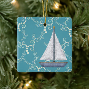 Personlig Sailboat Nautical Sailing jul Julgransprydnad Keramik