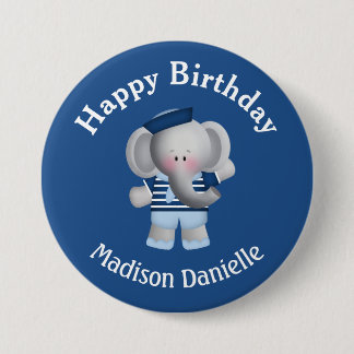 Personlig Sailor Elephant Birthday Button Knapp