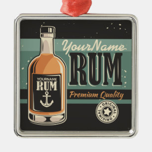 Personlig Sailor Rum Liquor Flaska Retro-tecken Julgransprydnad Metall