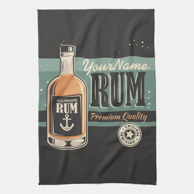 Personlig Sailor Rum Liquor Flaska Retro-tecken Kökshandduk (Vertikal)