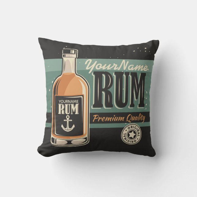 Personlig Sailor Rum Liquor Flaska Retro-tecken Kudde (Framsida)
