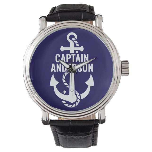 Personlig Sailorman Namn Anchor White Text Armbandsur (Framsida)