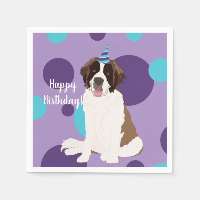 Personlig Saint Bernard Birthday Pappersservett (Framsidan)