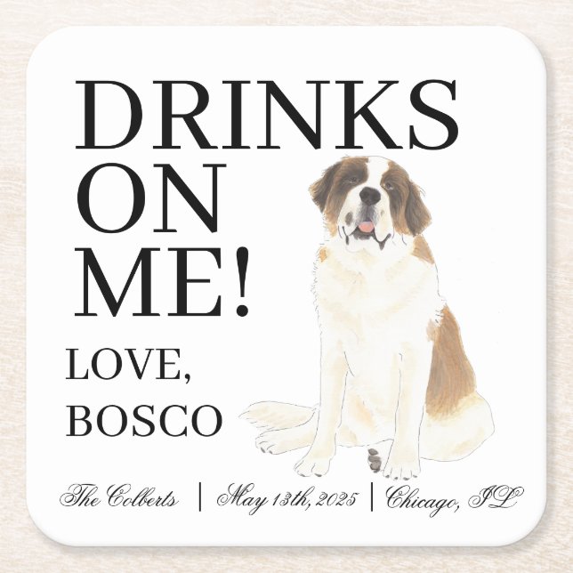 Personlig Saint Bernard Bröllop Underlägg Papper Kvadrat (Framsidan)