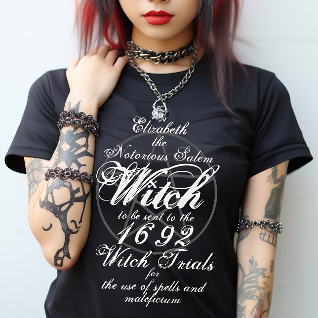 Personlig Salem Witch Trials Gothic T Shirt (Put yourself in the shoes of a Famous Witch in the Salem Witch Trials. Ideal for a hoot at Halloween)