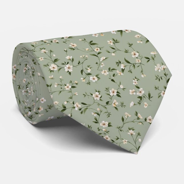 Personlig Sälggrön Tusenskönas Vildblommebröllop Slips (Rullad)