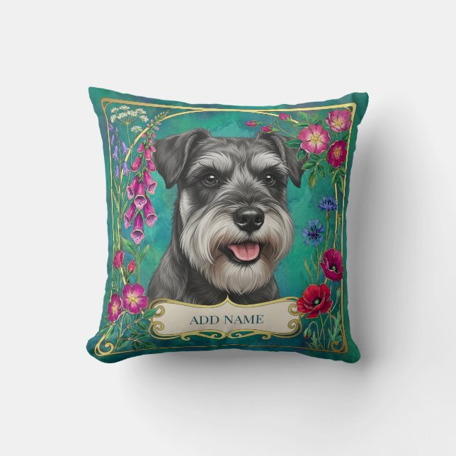 Personlig Salt & Peppar Schnauzer Teal Kudd Kudde (Framsida)