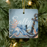 Personlig Salty Octopus, Anchor Beach-jul Julgransprydnad Keramik<br><div class="desc">Salty Watercolor Octopus och Anchor Sea Life Nautical Beach Julgran Keramic Ornament - Det kan vara personlig med ett namn,  år eller vilken text som helst som du vill lägga till. -</div>