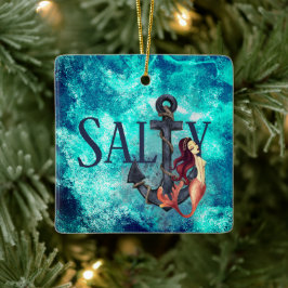 Personlig Salty Sjöjungfru och Anchor-jul Julgransprydnad Keramik