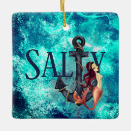Personlig Salty Sjöjungfru och Anchor-jul Julgransprydnad Keramik
