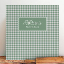Personlig salvia grön gingham farmhouse receptbok