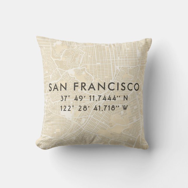 Personlig San Francisco Karta | Beige Kudde (Framsida)