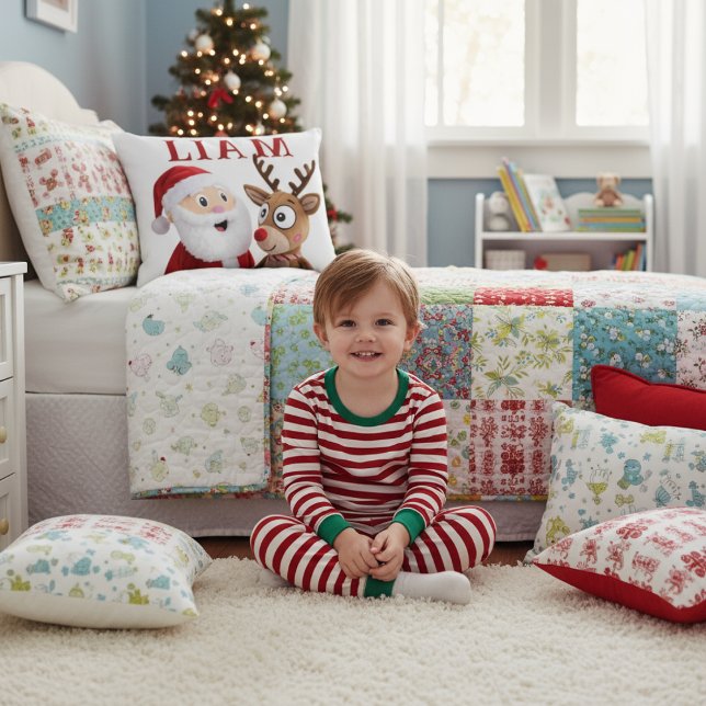 Personlig Santa and Reindeer jul Prydnadskudde (Skapare uppladdad)