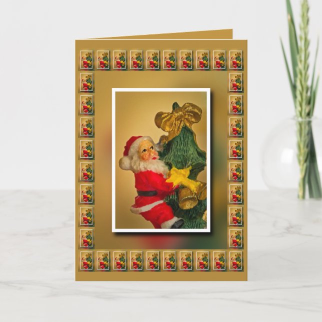 Personlig Santa atop Julgran, Guld White Kort (Framsida)