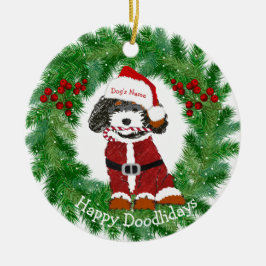 Personlig Santa Bernedoodle Ceramic Ornament