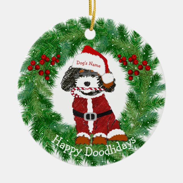 Personlig Santa Bernedoodle Ceramic Ornament (Framsidan)