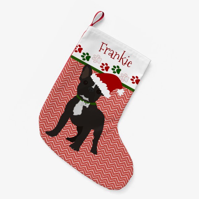 Personlig Santa Black Fransk Bulldog Liten Julstrumpa (Framsidan (Hängande))