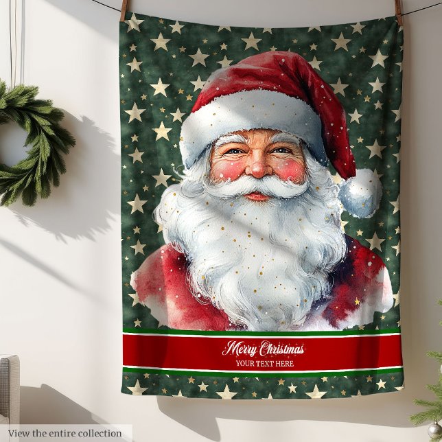 Personlig Santa Blanket med monogramtext Fleecefilt (Personalized Santa Blanket with Monogram Text)