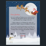 Personlig Santa Brev från Nordpolen<br><div class="desc">Anpassa brev från Santa med ditt barns namn och text. Den här designen har tomten i sömnen med sina tre renar över måne,  en snögubbe som viftar hej och mörk blått snöskog. På baksidan skickas ett brev från Nordpolen,  en snögubbe och mörk blått snöskog.</div>